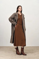 Clara Waxed Cord Belt Bell Sleeve Maxi Dress in Merino Wool Knit