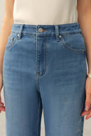 Kari Burnout High Waist Flared Jeans in Stretch Cotton