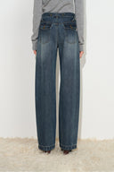 Dora Vintage Wide Straight Leg Jeans in Cotton Denim
