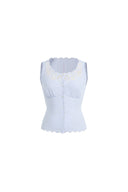 Top sin mangas con encaje, bordado a rayas y diseño Lone en algodón arrugado