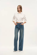 Balled Straight Leg Jeans in Cotton Denim