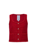 Ruby Red Handmade Silky Ribbon Tweed Vest