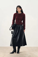 Emma Pleated Waist Leather Skirt in Faux Leather
