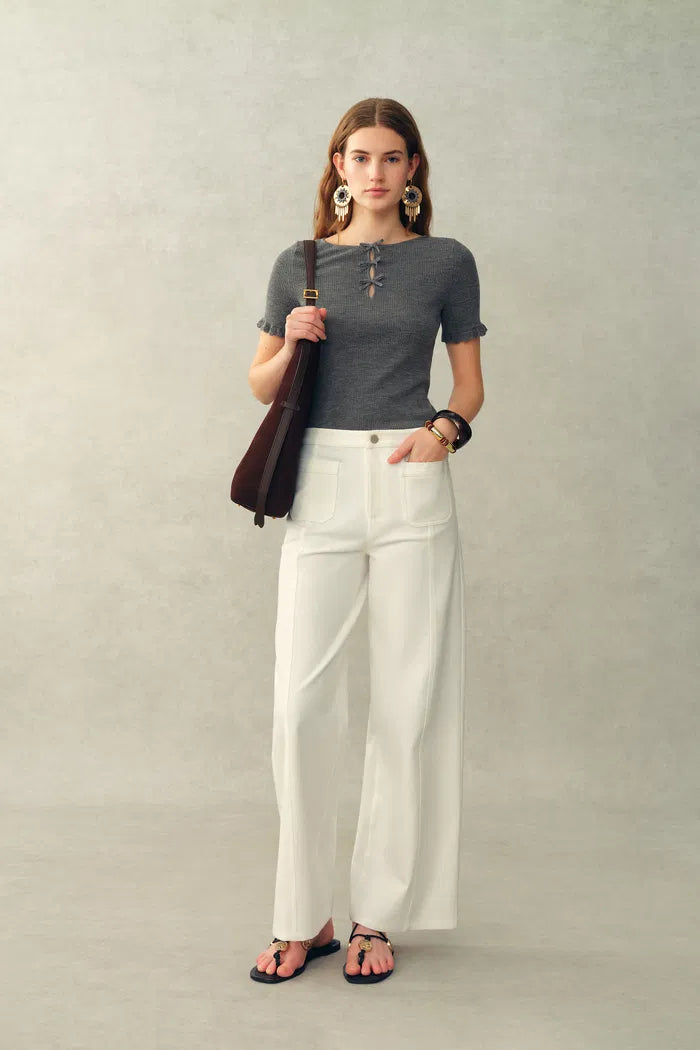 Mix Front Patch-Pocket Ankle Pants In Stretch Cotton Blend