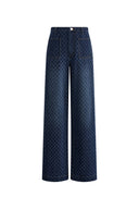 Jeans rectos Natalie con degradado en denim jacquard de algodón con diseño de diamantes