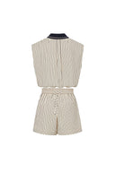 Nino Contrast Collar Sleeveless Shirt Top and Short Matching Set in Cotton Poplin
