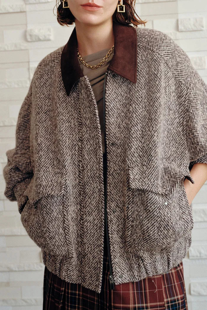 Dakota Tweed Baseball Jacket in Wool
