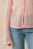 Serenity V Neck Sheer Cardigan in Lightweight Mohair Cable Knit
