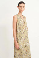 Sienna V Neck Flora Print Dress in Linen
