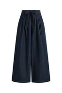 Pantalon style jupe-culotte à nouer à la taille Mathilde en denim mélangé chanvre