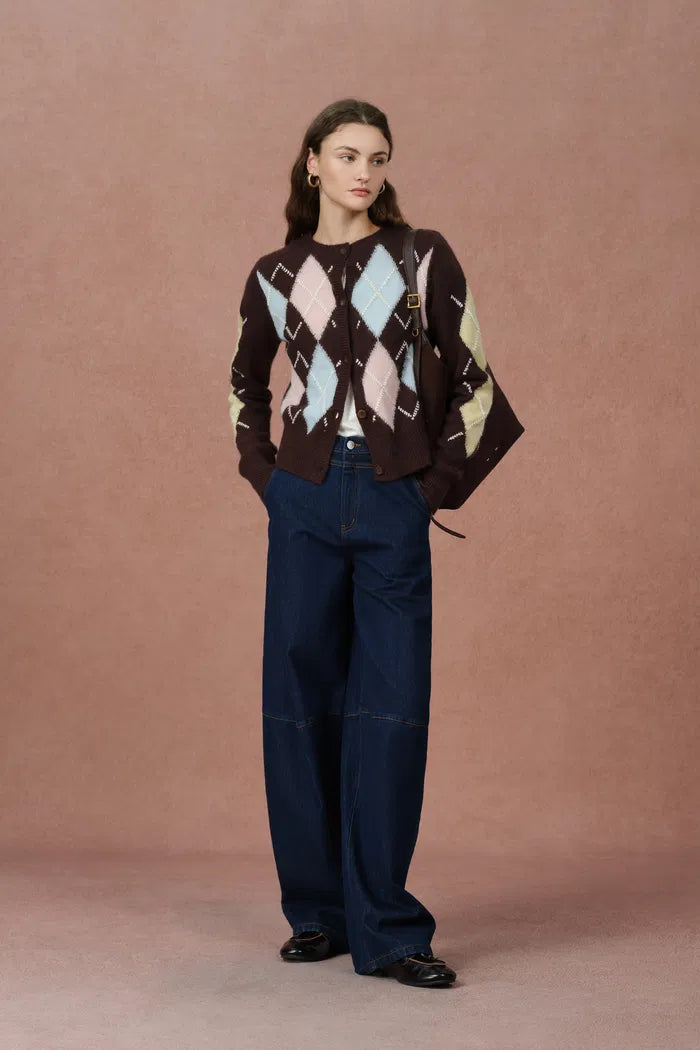 Hart Argyle Short Cardigan in Wool Cashmere Blend Knit