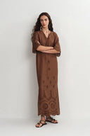 Sienna Embroidered Robe Dress in Linen Blend