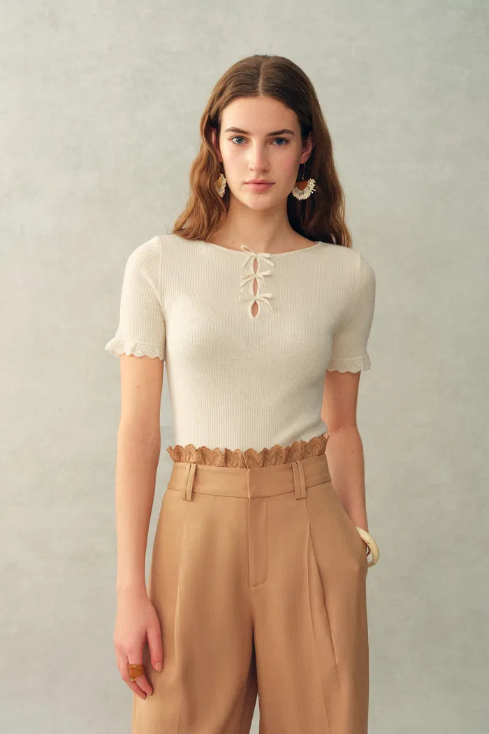 Iris Wool Base Layer Top in Sheep Wool Knit