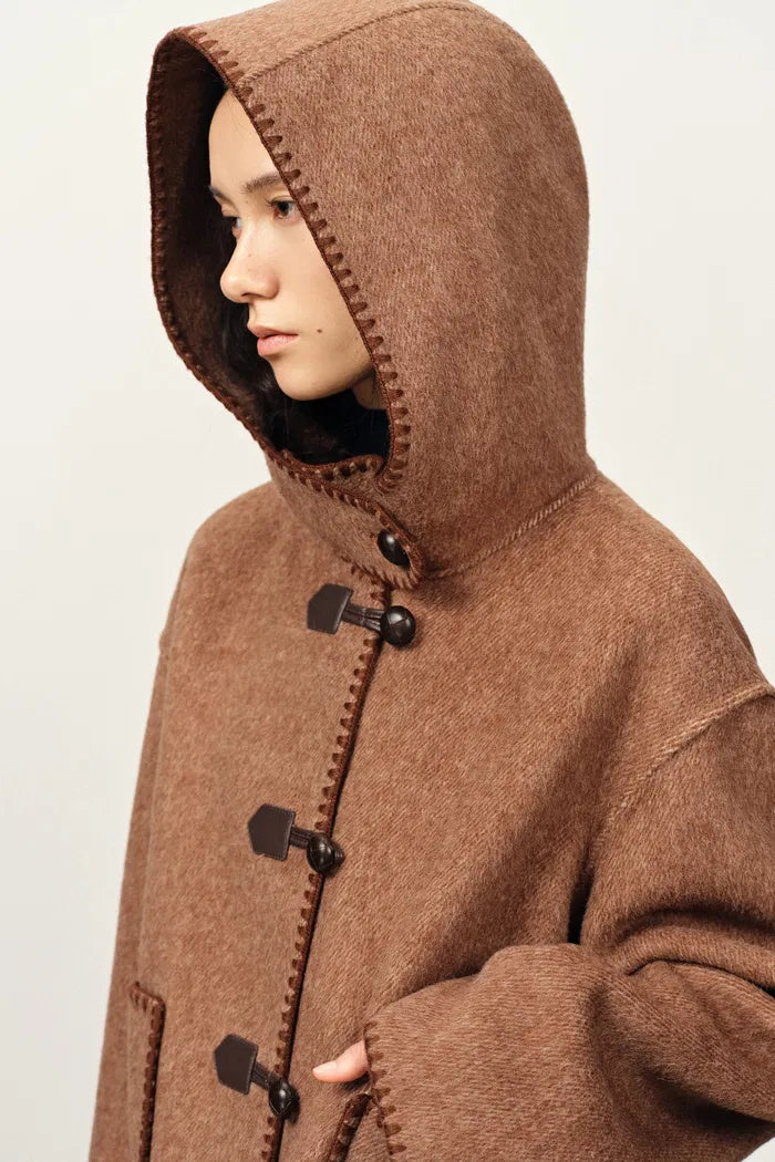 Carina Embroidered Hooded Short Coat in Merino Alpaca Twill – fbrq.com
