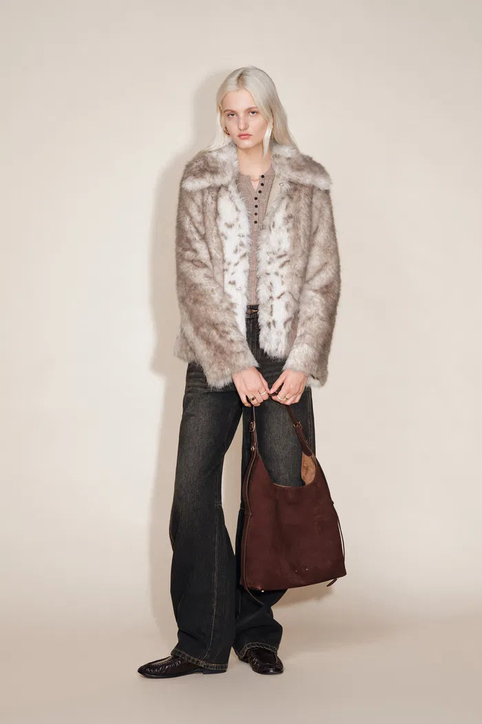 Loulou Spotted Snow Leopard Fur Coat in Premium Faux Fur