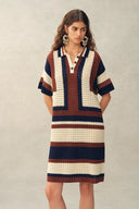 Louise Short-Sleeve Crochet Dress in Cotton-Linen Knit