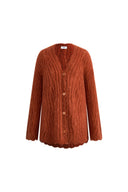 Aki Gezackter Ausschnitt Transparenter Cardigan in leichtem Mohair Zopfmuster