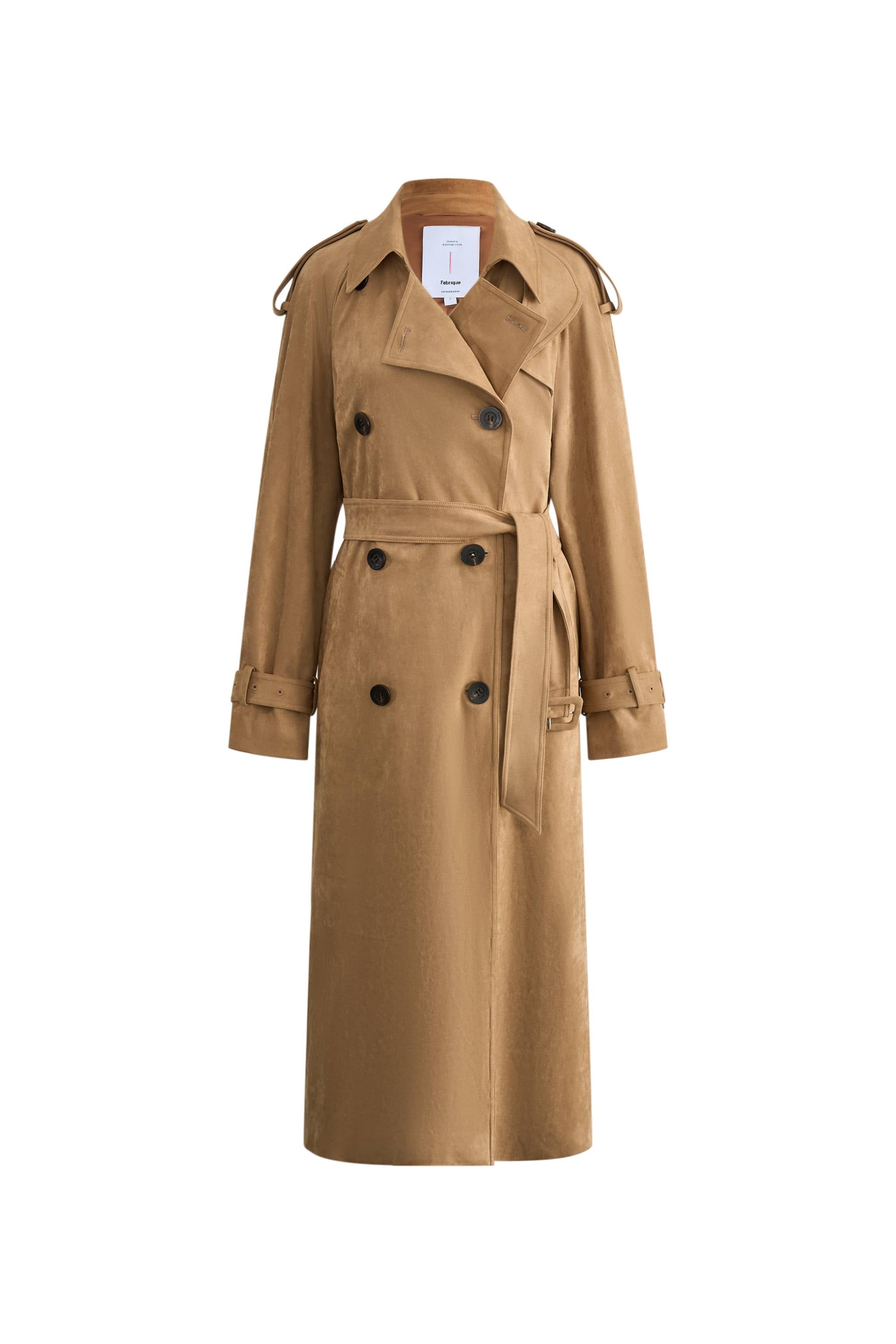 Astrid Detachable Epaulette Trench Coat in Faux Suede – fbrq.com