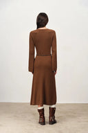 Clara Waxed Cord Belt Bell Sleeve Maxi Dress in Merino Wool Knit