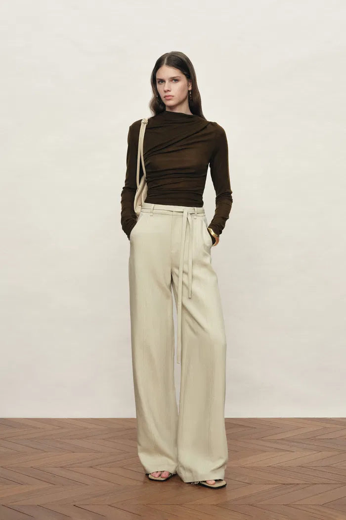 Erica Thin Waist Wide Leg Relaxed Pants in Tencel Linen Blend