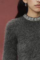 Violet Crystal Embellishment Collar Sweater in Alpaca Blend