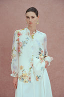 Ariel Flora Blouse and Pant Matching Set in Silk-Linen Blend