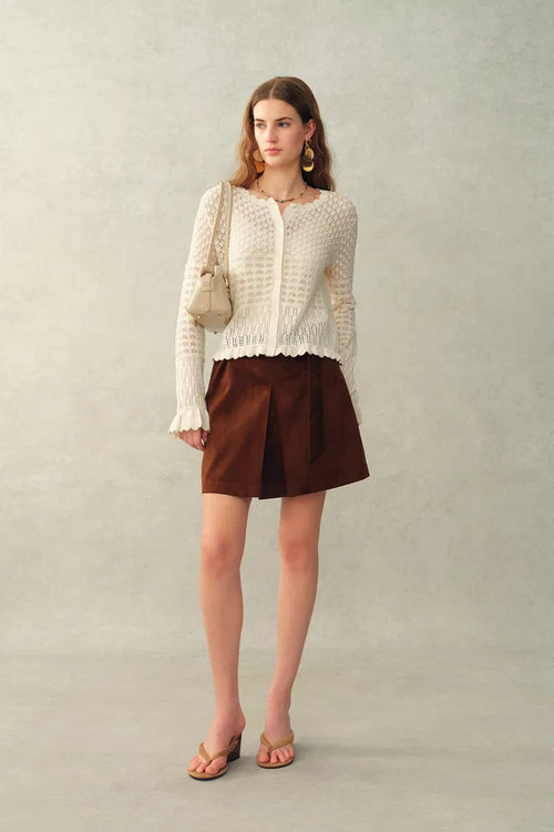 Daisy Ruffle-Trim Cardigan in Cotton Knit