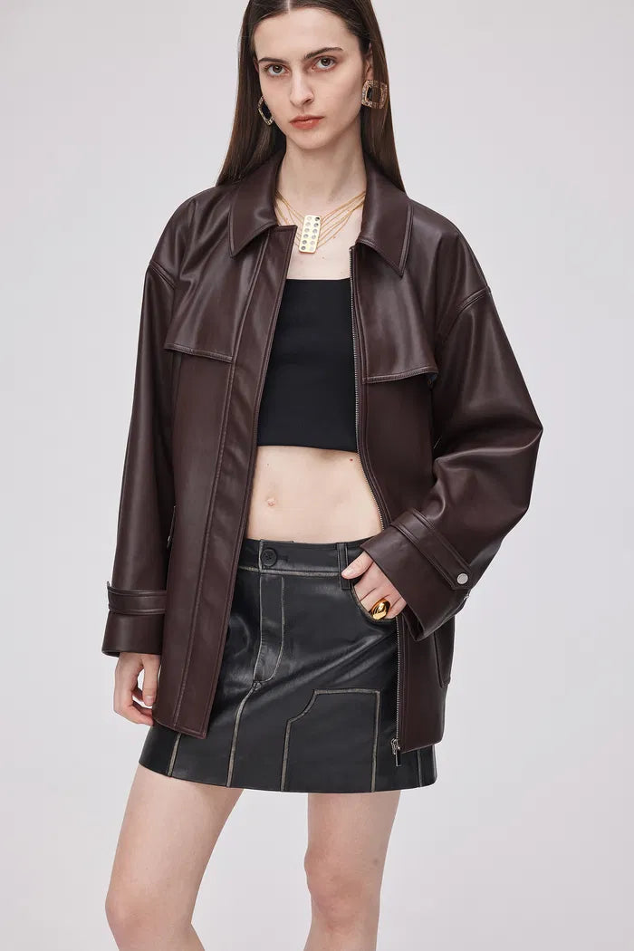 Lily Wind Resistant Cuff Jacket in Faux Leather