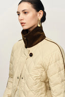 Isla Contrast Collar Quilted Down Jacket in Water-Resistant Cotton