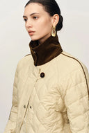 Isla Contrast Collar Quilted Down Jacket in Water-Resistant Cotton