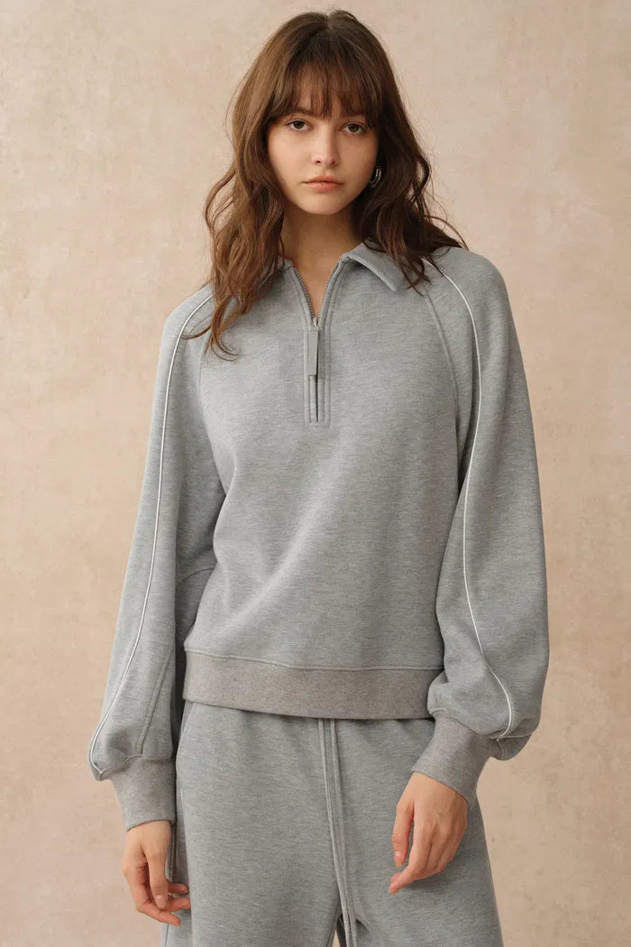 Danielle Leather Zip Lightweight Sweatshirt and Pants Matching Sets in Spacer Knit Fabric