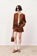 Marian Color Block Trim Shorts in Faux Suede