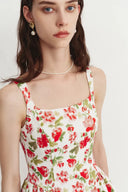 Vestido Keira con Cuello Cuadrado y Falda Acampanada en Algodón
