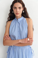 Abito Lungo Senza Maniche con Ricamo a Occhielli Irina in Cotone