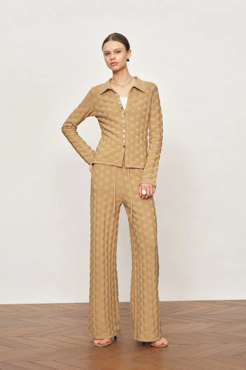 Elowen Plaid Textured Knit Cardigan in Cotton Blend Knit