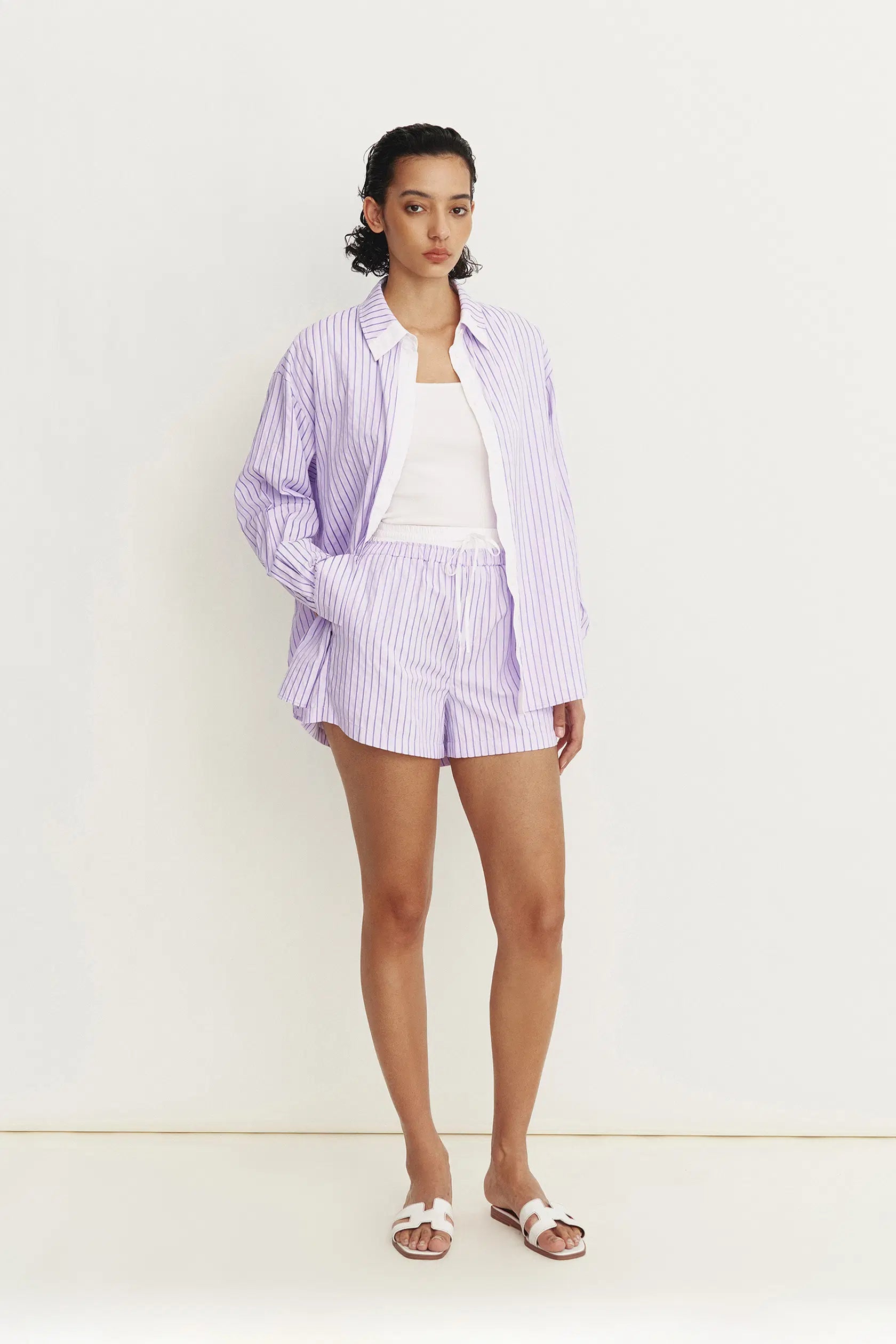 Faya Contrast Shirt Shorts Set Viscose Blend