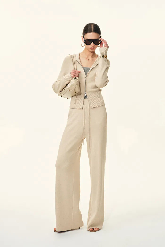 Vivi Drawstring Elastic-Waist Knit Lounge Pants In Merino Wool Blend