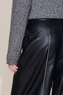 Iris Quilted Contrast Stitching Pants in Faux Leather
