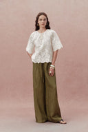 Marjorie Embroidered Short Sleeve Blouse in Sheer Fabric Embroidery