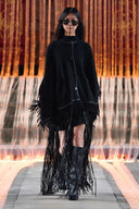 Luna Contrast Leather Fringe Poncho in Merino Cashmere Knit