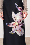 Miltonia Hand Painted Straight Skirt in Silk-Wool Satin