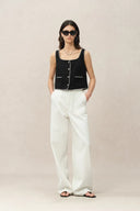 Vivian High Rise No Waistband Straight Leg Jeans in Lyocell Denim