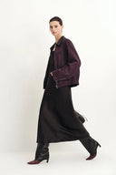 Bass Burgunder Bomberjacke aus zweifarbigem Kunstwildleder