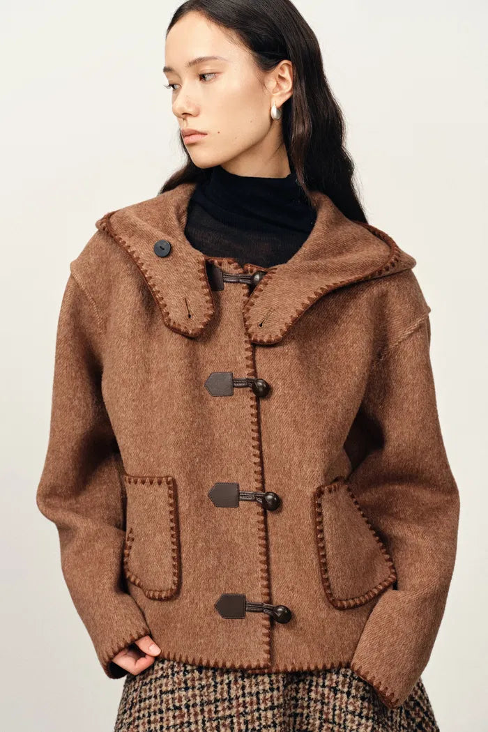 Carina Embroidered Hooded Short Coat in Merino Alpaca Twill – fbrq.com