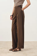 Lydia Buckle Curved Trousers in Cotton Twill