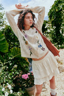 Rosalie Hand Embroidery Openwork Cardigan in Wool Cotton Blend