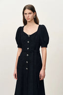 Sofia Maxikleid mit Puffärmeln aus leichtem Tweed-Mix