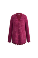 Aki Gezackter Ausschnitt Transparenter Cardigan in leichtem Mohair Zopfmuster