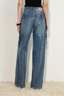 Zia Sequin Embellished Barrel Leg Jeans in Cotton Denim