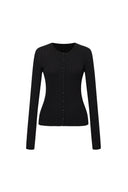 Emma Black Fitted Cardigan in Cotton Blend Yarn Knit